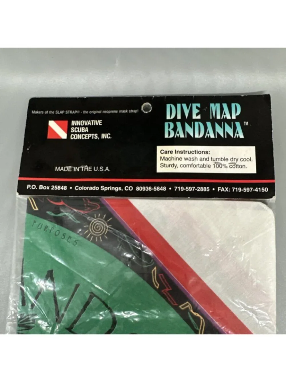 90s Innovative Scuba Concepts Dive Map Bandana Vintage Map 80s Green Red Rare